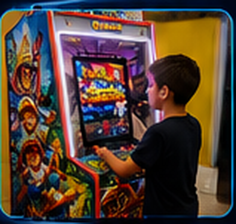 Criança jogando na máquina Subway Surfers