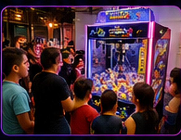 Grupo jogando na máquina de garra