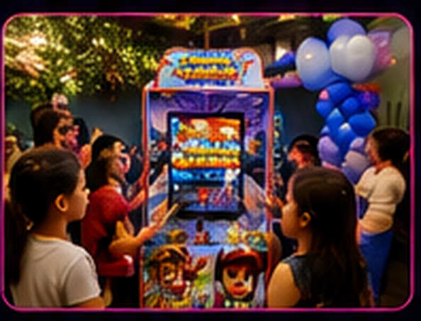 Festa com a máquina Playcade e decoração